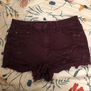 Purple American eagle distressed shorts